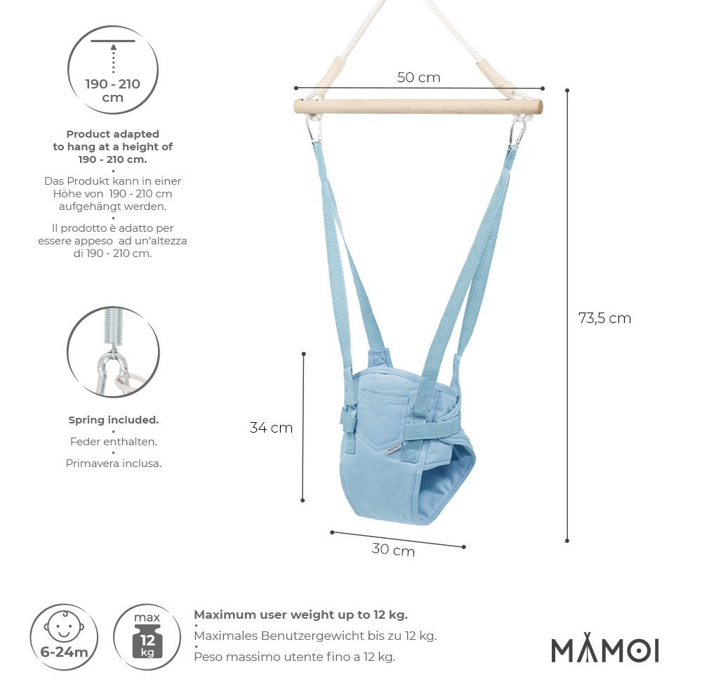 MAMOI® Baby bouncer Blue, Swing seat, Indoor rocking bouncy chair, Toddler jolly jumper rocker, Door frame swings, Jumpers and bouncers for babies from 6 months