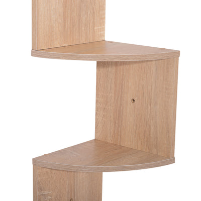 Étagère d'angle Murale de Rangement Forme Zigzag 20L x 20l x 126H cm 5 Niveaux Bois chêne Clair