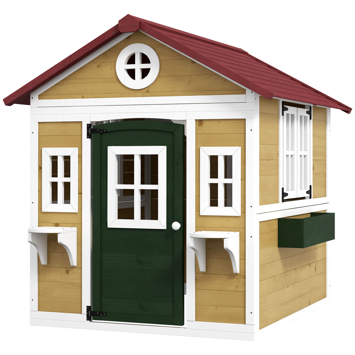 Cabane enfant extérieur maison enfant extérieure avec porte fenêtres et jardinières 114 x 126,4 x 135 cm beige