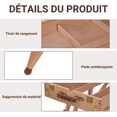 Chevalet d'Artiste sur Pieds Pliable, Mallette de Peinture, Chevalet avec Rangement, Hauteur Réglable, Bois de Hêtre Clair