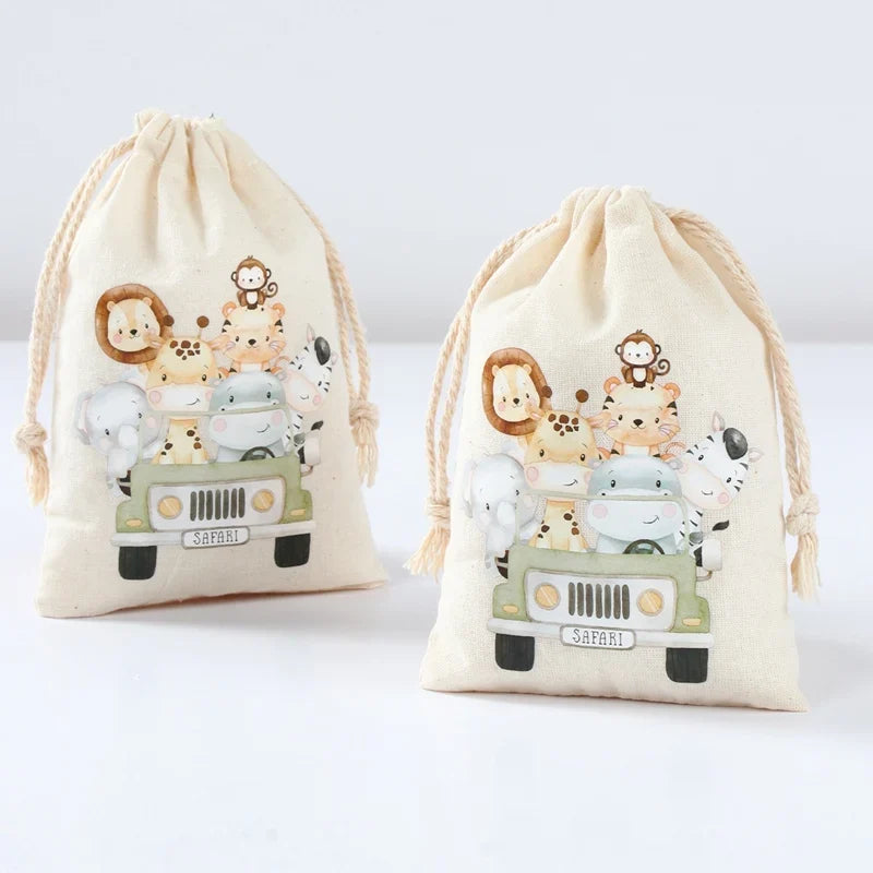 Set of 6 cotton canvas bags withanimals