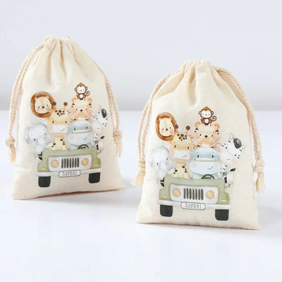 Set of 6 cotton canvas bags withanimals