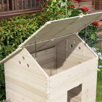 Abri pour canards maison pour canards avec toit ouvrant ventilation et porte-rampe 100 x 82,5 x 91 cm bois naturel