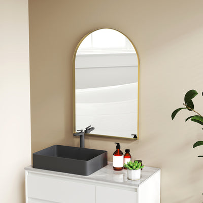 Miroir mural arqué miroir de salle de bain avec cadre en alliage d'aluminium pour chambre salon entrée 60 × 90 cm or