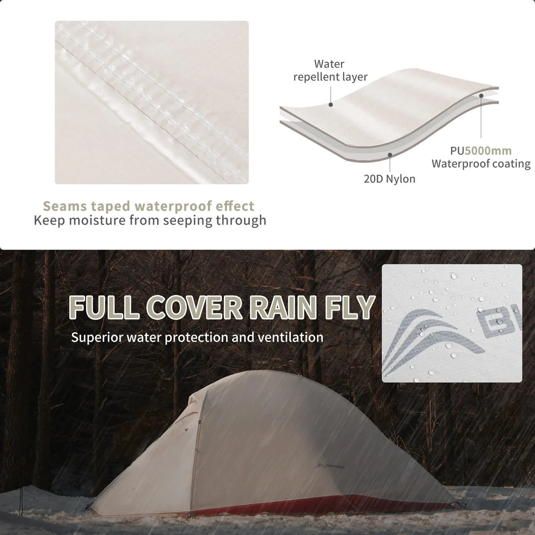 Ultralight 2-Person Backpacking Tent 20D Nylon Waterproof White OBA