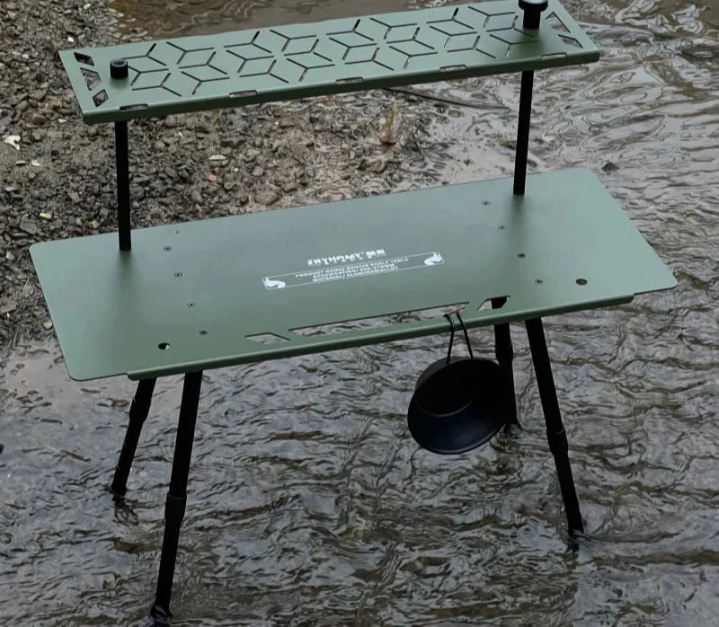 One-Tier Camping Shelf Table Tactical Aluminum Alloy Storage Rack Army Green LPO