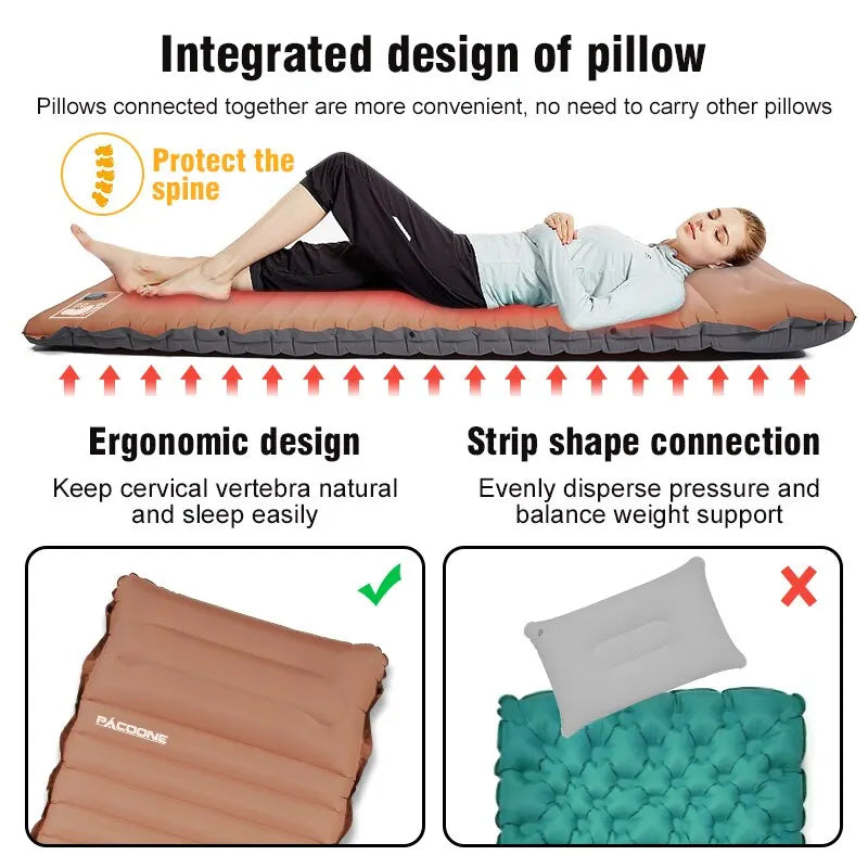Ultralight Self-Inflating Sleeping Pad 10cm Thick Camping Air Mattress Khaki