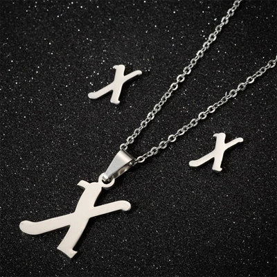 Fashion Stainless Steel A-Z Alphabet Initial Necklace 26 English Letter Earrings Necklace For Women Set Personalize Jewelry Gift