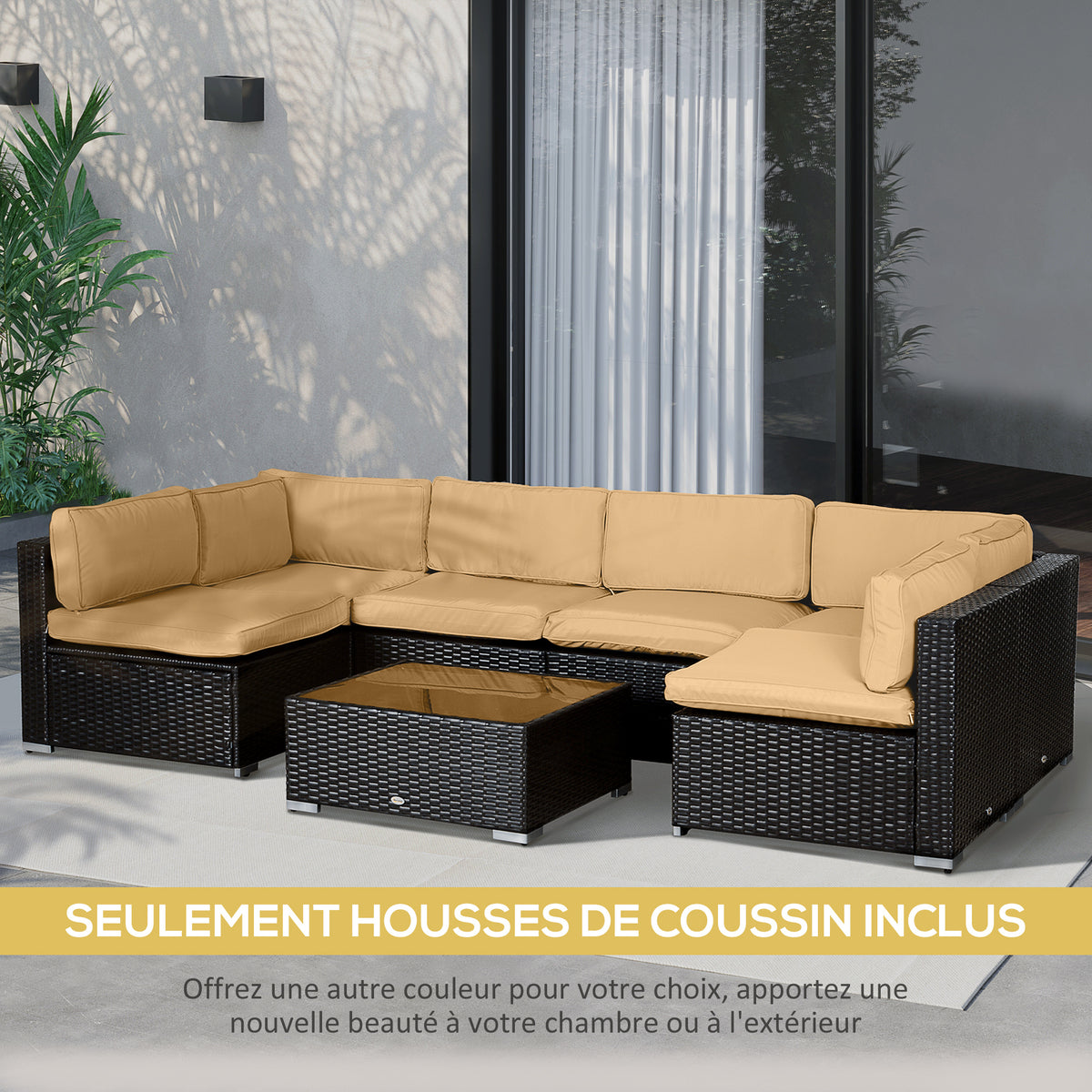 Lot de 14 Housses de Rechange Coussins Salon de Jardin - 6 Housses Coussin d'assise, 8 Housses Coussin Dossier Marron