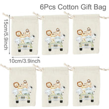 Set of 6 cotton canvas bags withanimals