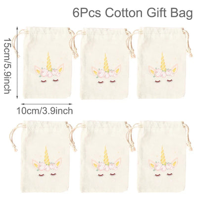 Set of 6 cotton canvas bags withanimals