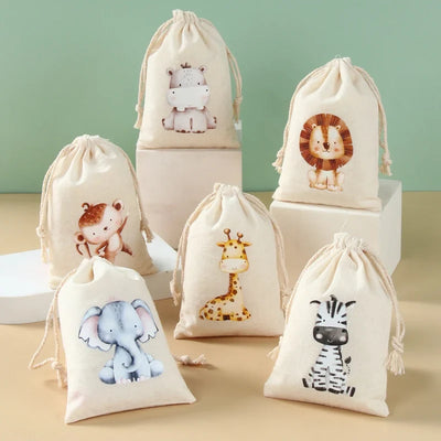 Set of 6 cotton canvas bags withanimals