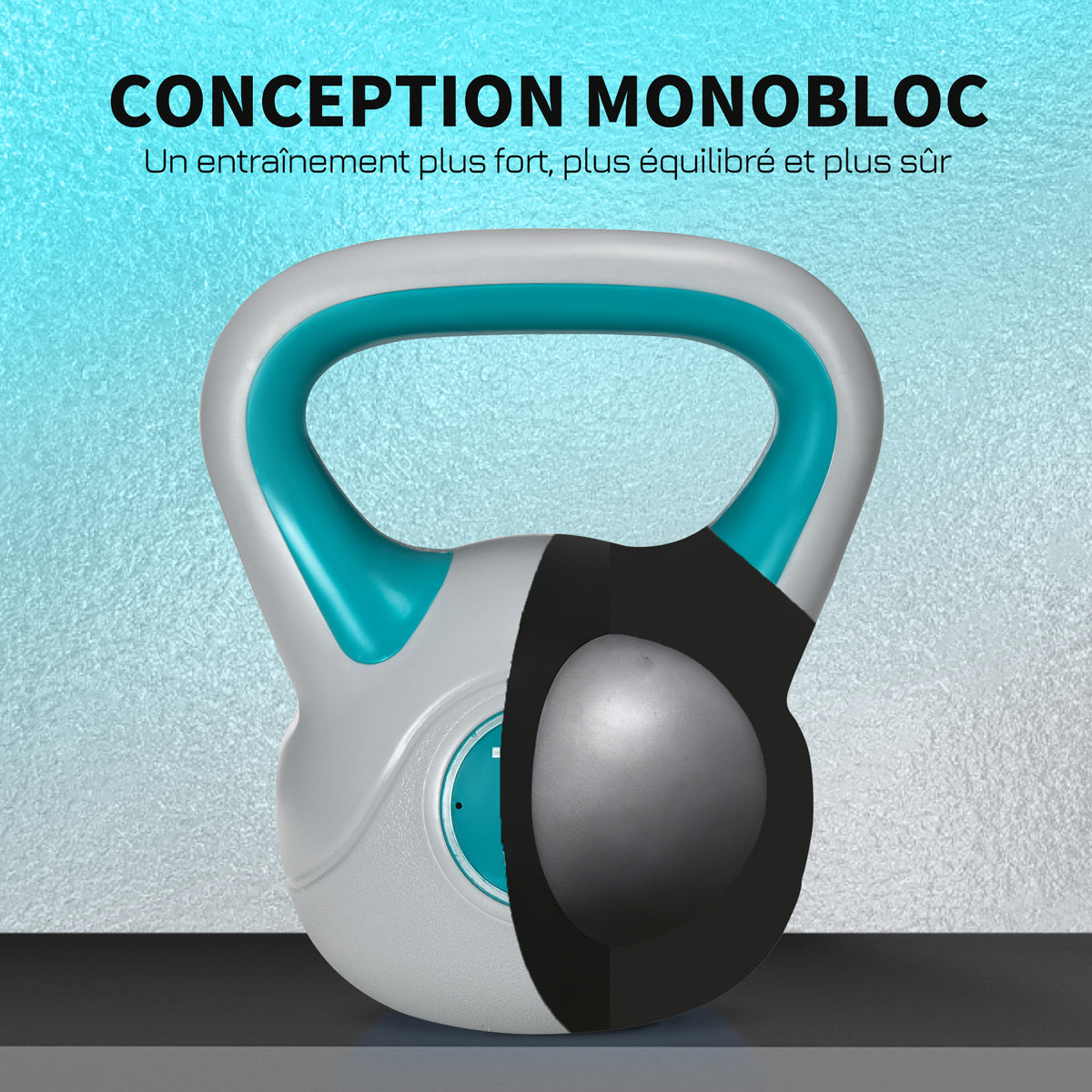 Kettlebell 10 kg, haltère avec poignée ergonomique, haltère à boule, musculation, entraînement, 22 x 16 x 26 cm, bleu
