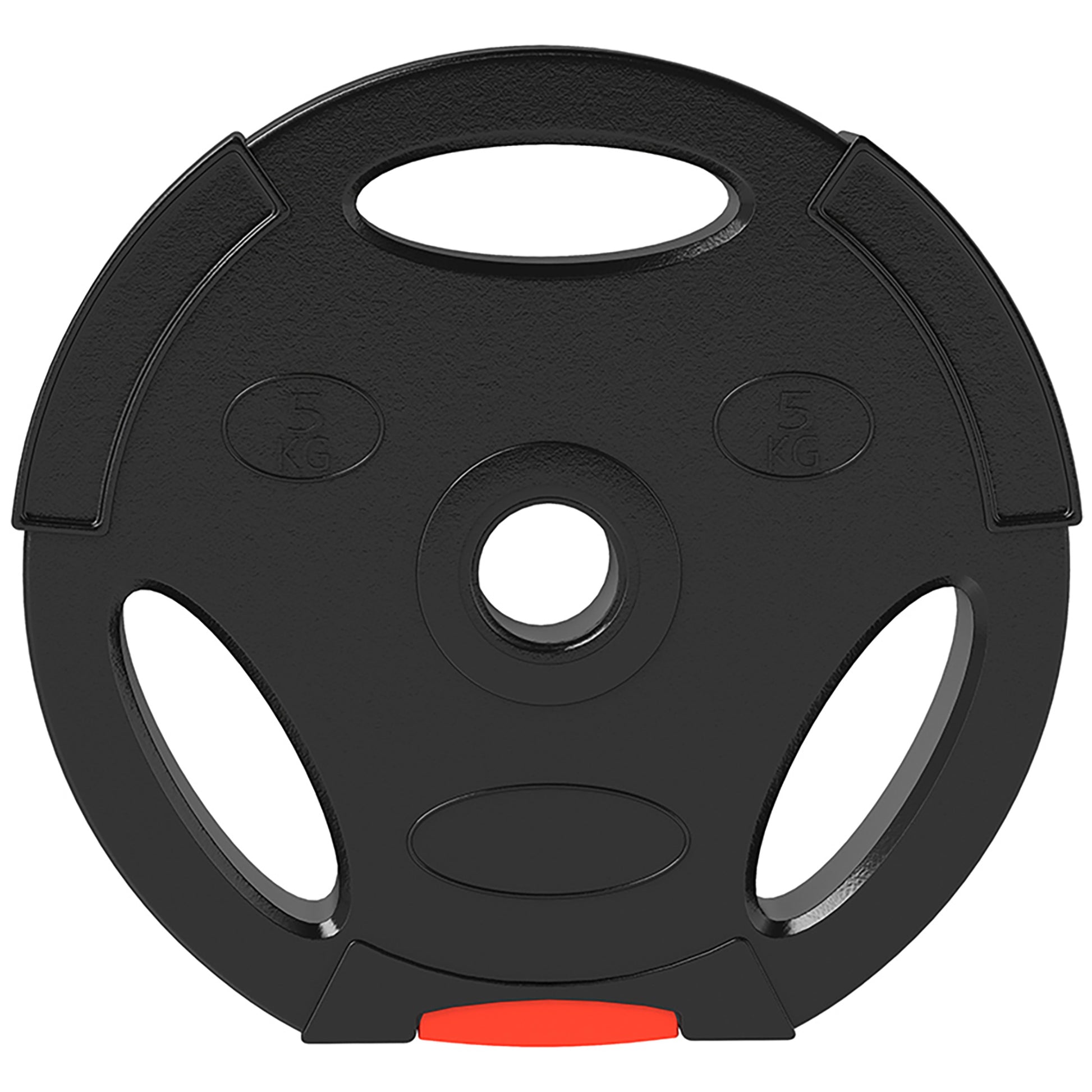 Disques de poids, plaques de poids 2 x 5 kg et 2 x 2,5 kg, à trois poignées avec trous de Ø 25 mm, noir