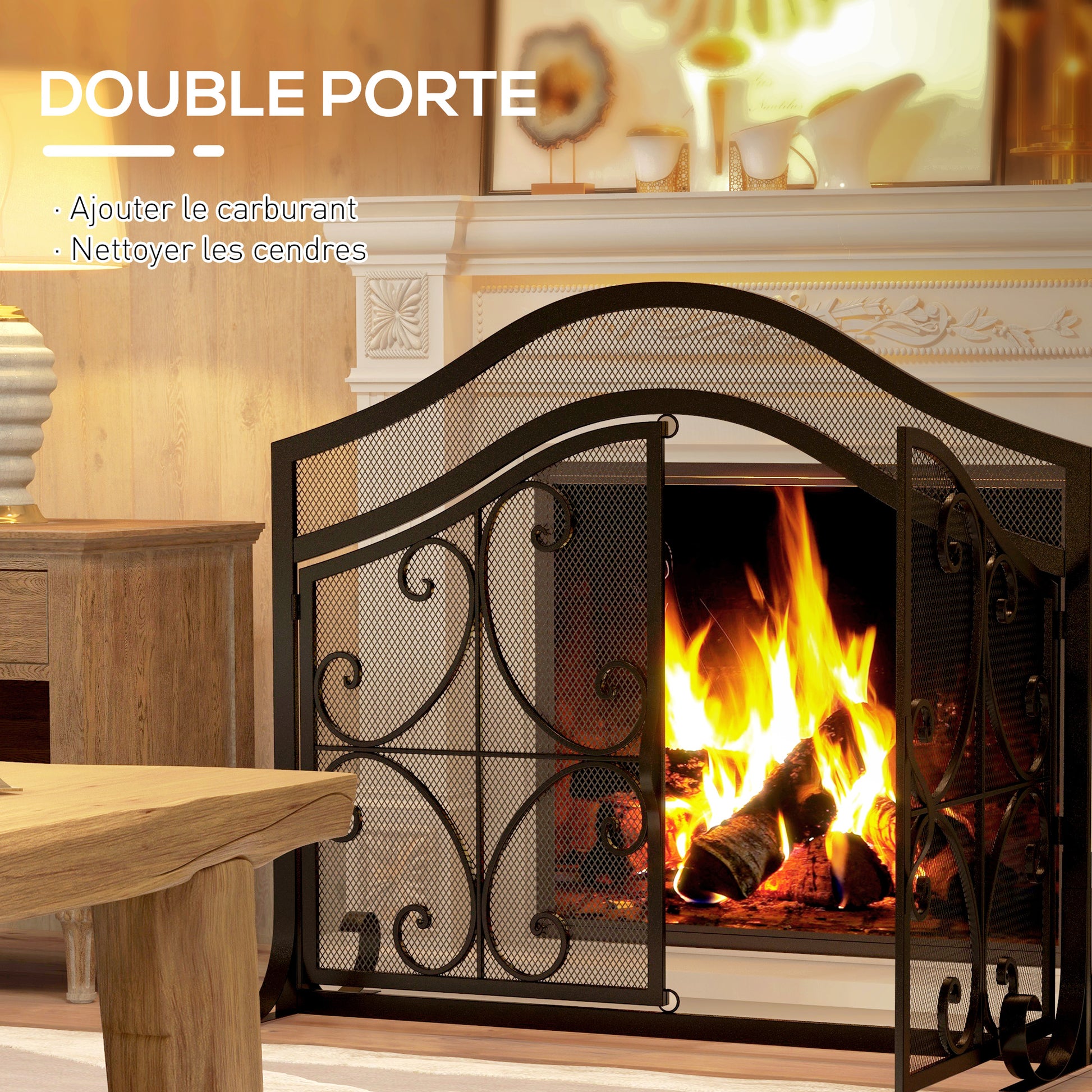 Grille de protection pour cheminée panneau unique en maille d'acier 105 x 40 x 80,5 cm noir