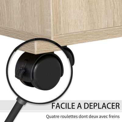 Support d'imprimante - Caisson d'organisation de Bureau Roulant - Dim. 80l x 40P x 72H cm en Bois Chêne clair