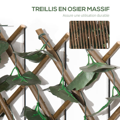 Haie artificielle feuilles murale brise-vue 2 panneaux longueur ajustable 295 x 70 cm treillis extensible en PE vert