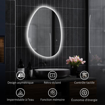 Miroir salle de bain avec éclairage LED 80 x 60 cm, miroir lumineux mural avec antibuée, mémoire, IP44, argenté
