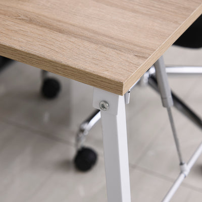 Bureau Pliable Rabattable - Bureau bibliothèque 2 en 1-4 étagères - Imitation Bois chêne Clair métal Blanc