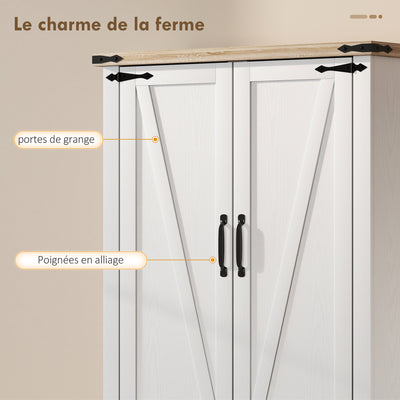 Buffet de cuisine, armoire de cuisine avec 4 portes, 6 porte-épices et étagères réglables, 76,3 x 40 x 136 cm, blanc
