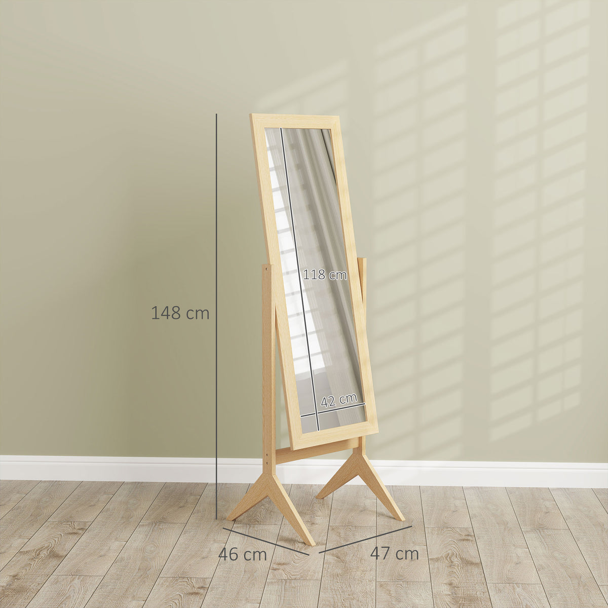 Miroir en pied grand miroir de sol inclinaison réglable pour dressing chambre 47 x 46 x 148 cm en chêne