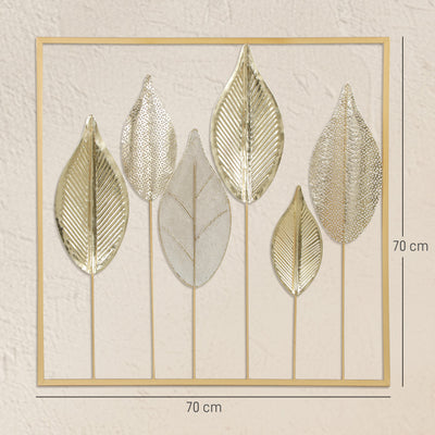 Décoration murale en métal moderne, sculpture murale en métal en forme de feuille, 70 x 70 cm, doré