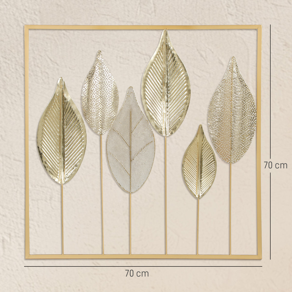 Décoration murale en métal moderne, sculpture murale en métal en forme de feuille, 70 x 70 cm, doré