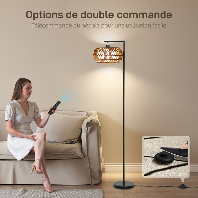 Lampadaire sur pied salon, lampe sur pied dimmable, 3 températures de couleur, télécommande, 52x33x170cm, noir Aosom