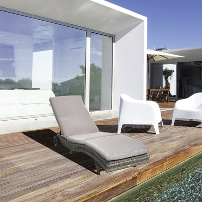 Bain de soleil transat - dossier inclinable 5 positions roulettes - matelas déhoussable inclus - résine