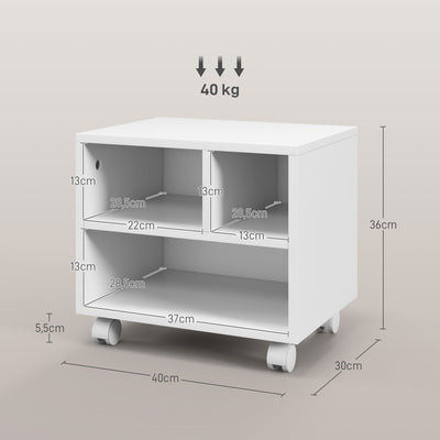Support d'imprimante meuble de rangement bureau caisson 4 compartiments ouverts 40L x 30l x 36H cm blanc