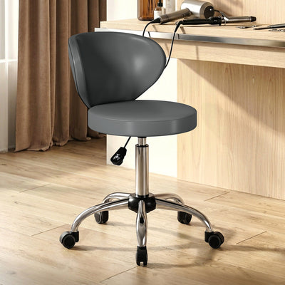 Tabouret à roulettes, tabouret de massage en PU avec hauteur réglable 73-88 cm et dossier, pivotant 360°, gris