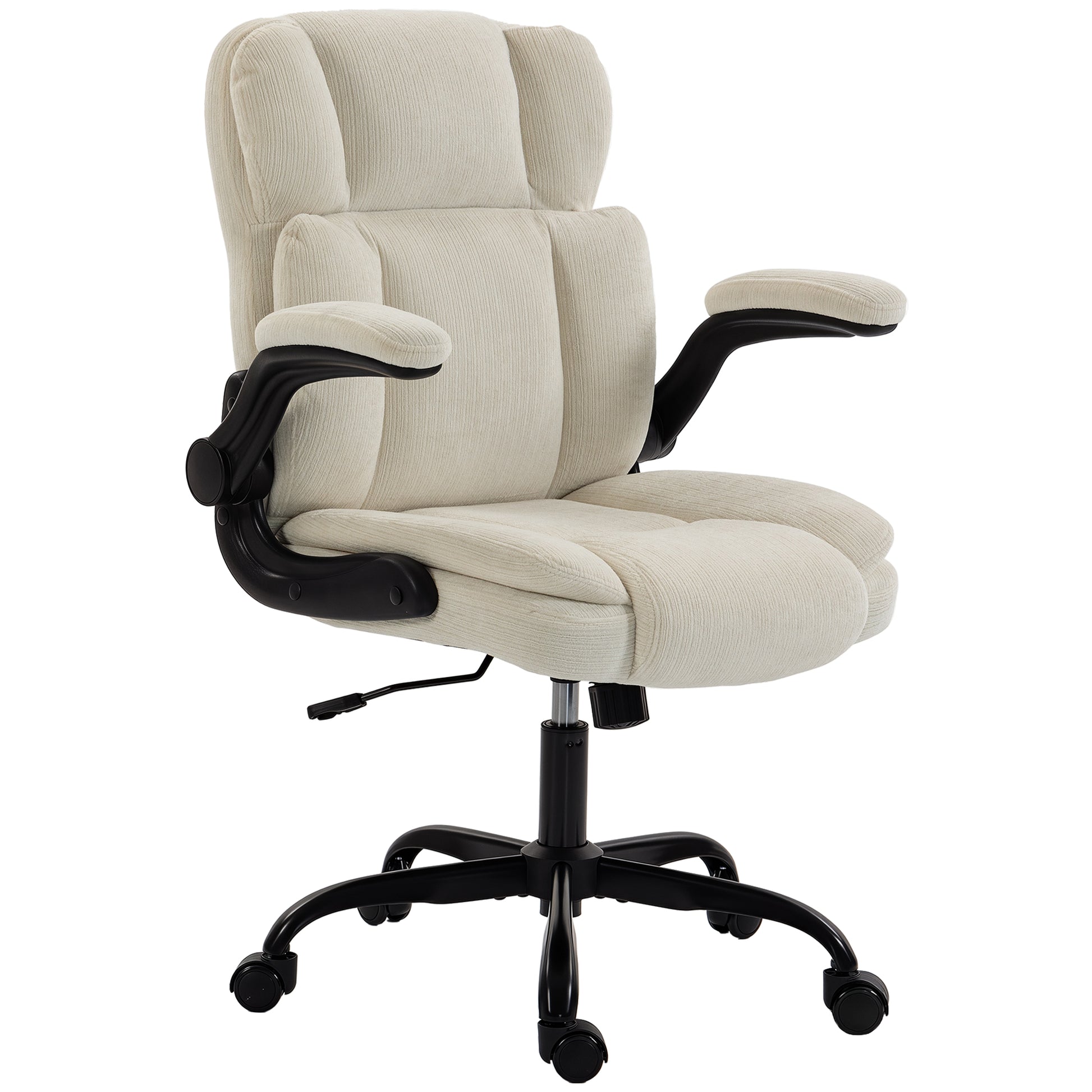 Chaise de Bureau Ergonomique en Chenille, Fonction Bascule, Accoudoirs Relevables, Hauteur Réglable, 70x67x108cm, Beige