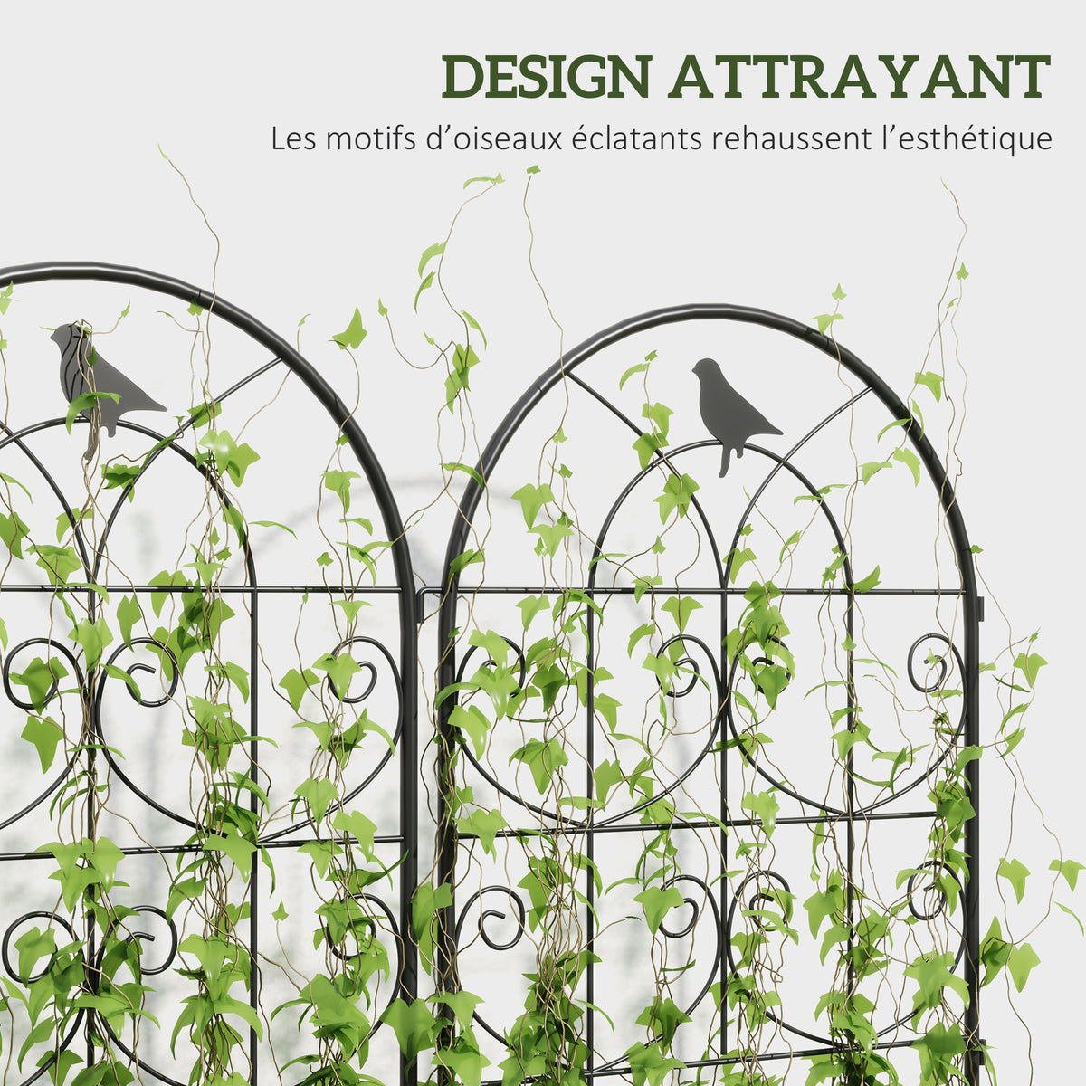 Support pour plantes grimpantes avec oiseaux lot de 2 treillis de jardin pour légume vigne fleur métal 50 x 120 cm noir