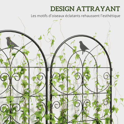 Support pour plantes grimpantes avec oiseaux lot de 2 treillis de jardin pour légume vigne fleur métal 50 x 120 cm noir