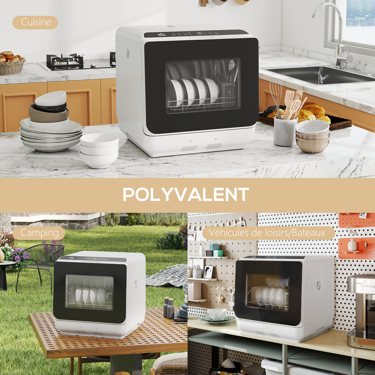 Mini lave-vaisselle compact 4 couverts, lave-vaisselle de table, 6 programmes, commandes tactiles, réservoir 6 L, blanc