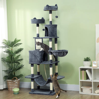 Arbre à chat 206 cm tour de jeux pour chat en peluche plusieurs niveaux idéal pour 1-3 chats 60 x 50 x 206 cm gris foncé