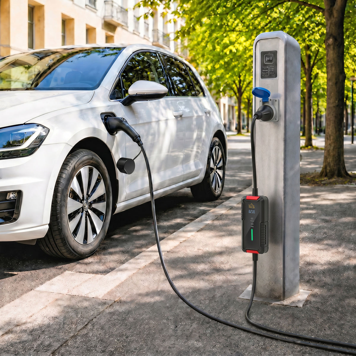 Chargeur Voiture Électrique Type 2, 7,4kW, 6-32A, 8m, Prise CEE, Adaptateur Européen, Écran LCD, IP65, 21x8,5x5cm, Noir Aosom