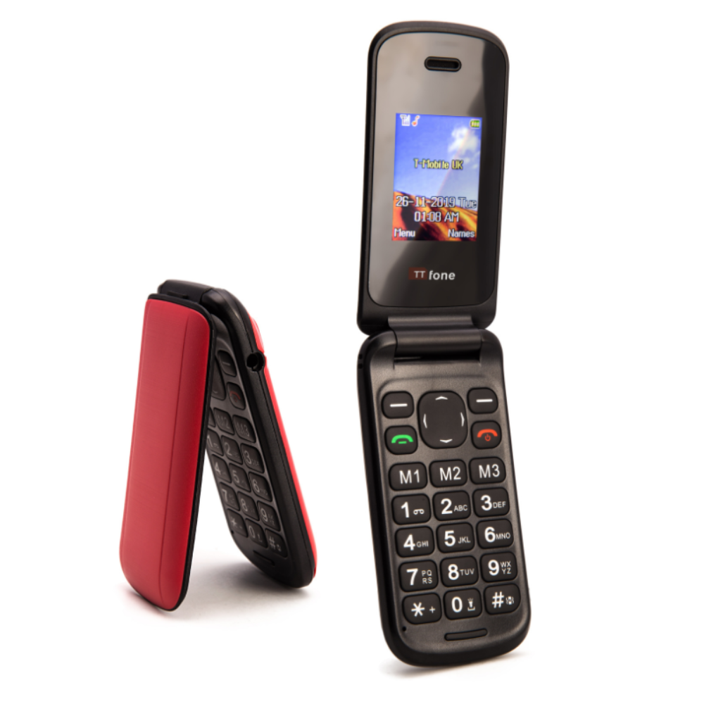 Used - TTfone TT140 Red Flip Folding Phone with USB Cable, EE Pay As You Go TTfone
