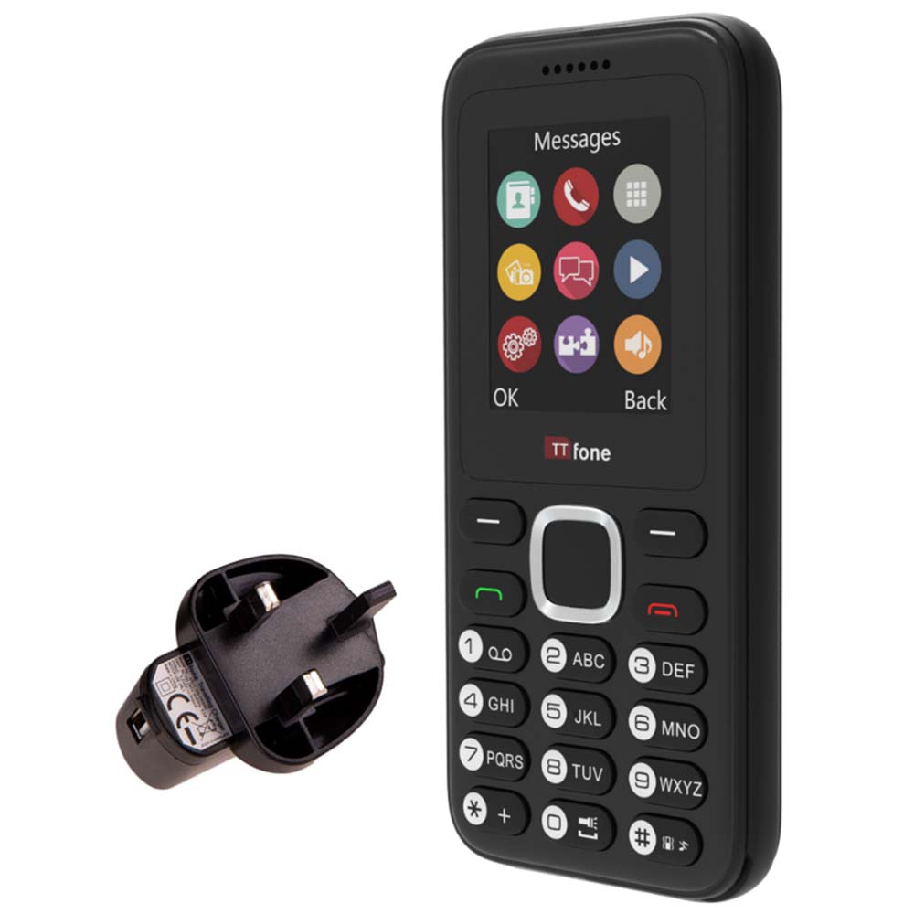 Used - TTfone TT150 Black Dual SIM Mobile with Mains Charger, Giffgaff Pay As You Go