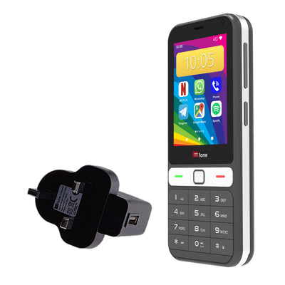 TTfone TT280 4G Compact Android Mobile Phone – 2.8" Touchscreen & Physical Keypad, Dual SIM, USB-C, 2MP Camera – Unlocked + O2 SIM & Mains Charger