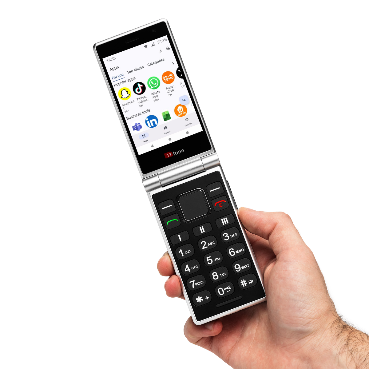 Used - TTfone TT990 4G Flip Phone with Charging Cradle & O2 Pay As You Go SIM Card