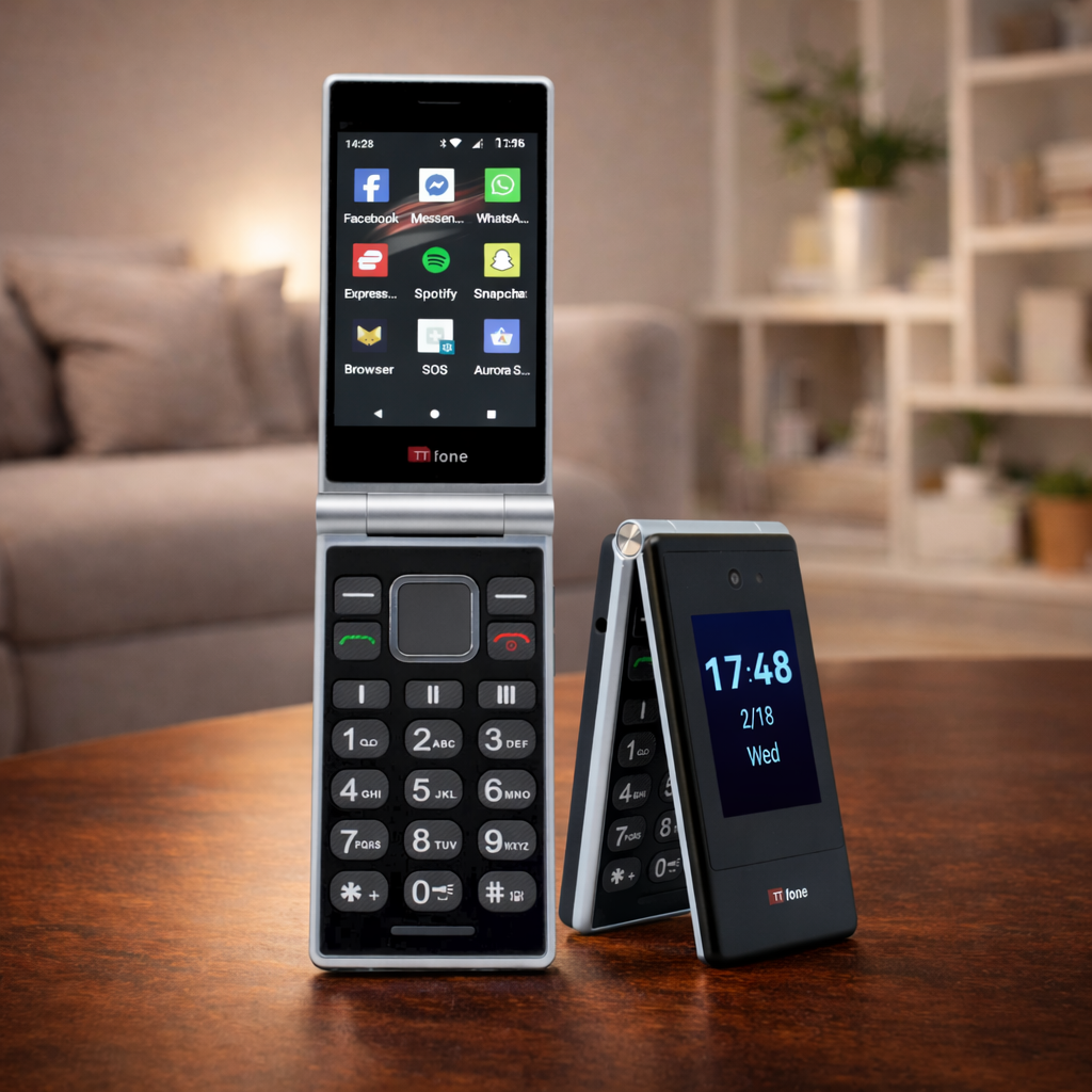 Used - TTfone TT990 4G Flip Phone with Charging Cradle & O2 Pay As You Go SIM Card