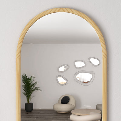 Miroir mural arche, 110 x 65 cm Cadre en bois, Miroir arqué pour le salon, la chambre, l'entrée, bois naturel