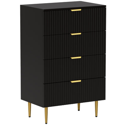 Commode 4 tiroirs commode chambre meuble de rangement moderne avec poignées et pieds dorés, dim. 60 x 40 x 96 cm, noir