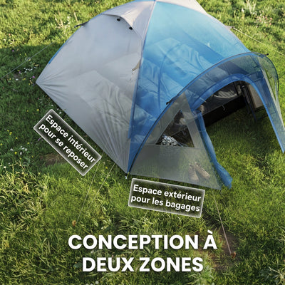 Tente de camping familiale 3 personnes tente dôme étanche légère, ventilée facile à monter double porte et