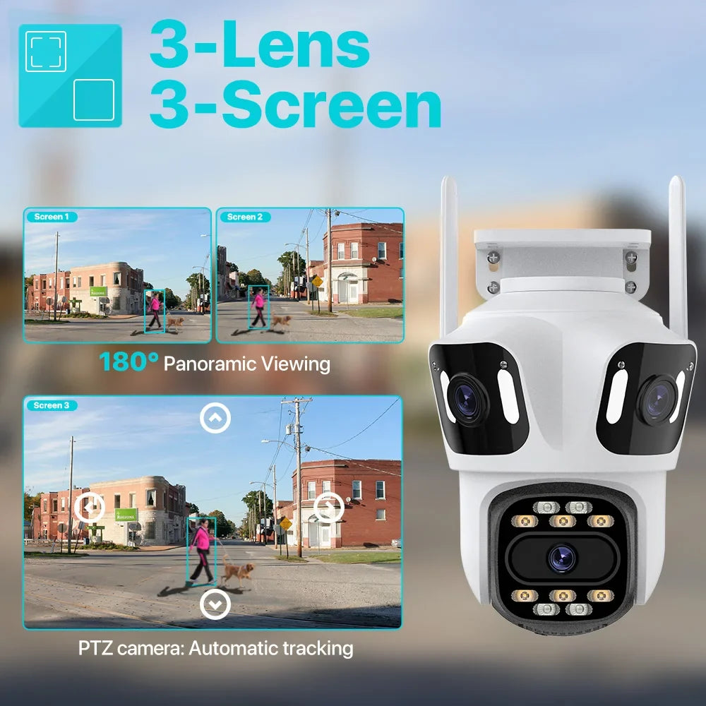Three Lens 6K Hd Outdoor Wifi Security Camera