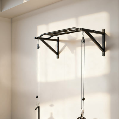 Barre de traction murale barre de fitness multi-prise système de poulie à câble charge 200kg, acier 126x60x45,5cm, noir