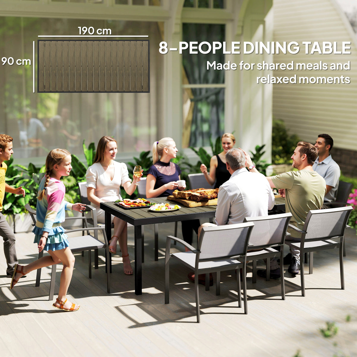 Table de jardin rectangulaire pour 8 personnes en aluminium table de salle à manger extétieur plateau PE à lattes