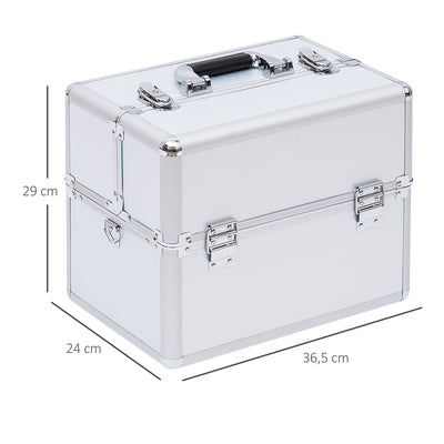 Mallette maquillage valise maquillage à 3 niveaux, boîte de cosmétiques avec clés, 36,5 x 24 x 29 cm, argent