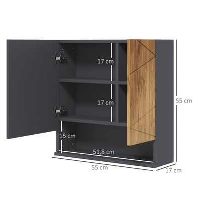 Armoire murale miroir de salle de bain placard de rangement 2 portes 55 x 17 x 55 cm naturel gris foncé